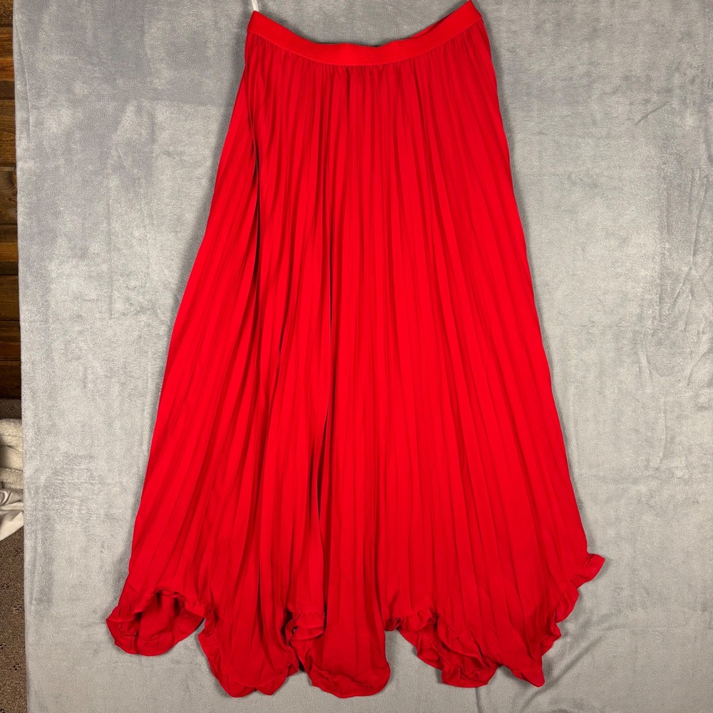 Scarlet Darkness Red Pleated Maxi Skirt Ruffle Hem Gothic Victorian Steampunk M